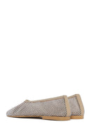 Women's Beige Stoned Leather Ballerinas | Derimod Women's Beige Stoned Leather Ballerinas | Derimod