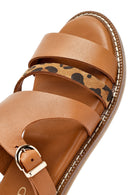 Women's Brown Leopard Patterned Leather Slippers | Derimod Women's Brown Leopard Patterned Leather Slippers | Derimod