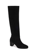 Woman Black Thick-Heeled Suede Boots | Derimod Woman Black Thick-Heeled Suede Boots | Derimod