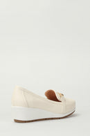 Beige Women's Leather Loafer with Wedge Heels | Derimod Beige Women's Leather Loafer with Wedge Heels | Derimod