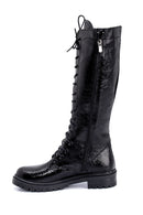 Women's Wrinkled Patent Leather Lace Up Boots | Derimod Women's Wrinkled Patent Leather Lace Up Boots | Derimod
