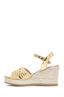 Women's Gold Ankle Buckle Braided Wedge Heel Espadrille Sandals | Derimod Women's Gold Ankle Buckle Braided Wedge Heel Espadrille Sandals | Derimod