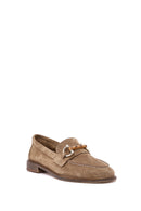 Women's Tan Buckle Detailed Suede Leather Masculine Loafer | Derimod Women's Tan Buckle Detailed Suede Leather Masculine Loafer | Derimod