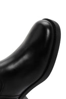 Women's Black Zippered Short Thick Heeled Leather Boots | Derimod Women's Black Zippered Short Thick Heeled Leather Boots | Derimod