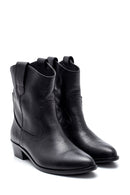 Women's Black Leather Heeled Cowboy Boots | Derimod Women's Black Leather Heeled Cowboy Boots | Derimod