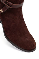 Woman Brown Zip Closure Chunky-Heeled Suede Leather Boots | Derimod Woman Brown Zip Closure Chunky-Heeled Suede Leather Boots | Derimod