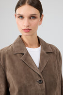 Gloria Women's Mink Oversize Suede Leather Jacket | Derimod Gloria Women's Mink Oversize Suede Leather Jacket | Derimod