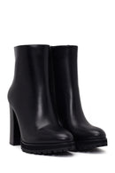 Woman Black Zip Closure High Thick-Heeled Leather Boots | Derimod Woman Black Zip Closure High Thick-Heeled Leather Boots | Derimod
