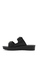 Women's Black Double Buckle Thick Soled Slippers | Derimod Women's Black Double Buckle Thick Soled Slippers | Derimod