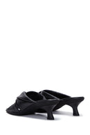 Women's Black Leather Heeled Slippers | Derimod Women's Black Leather Heeled Slippers | Derimod