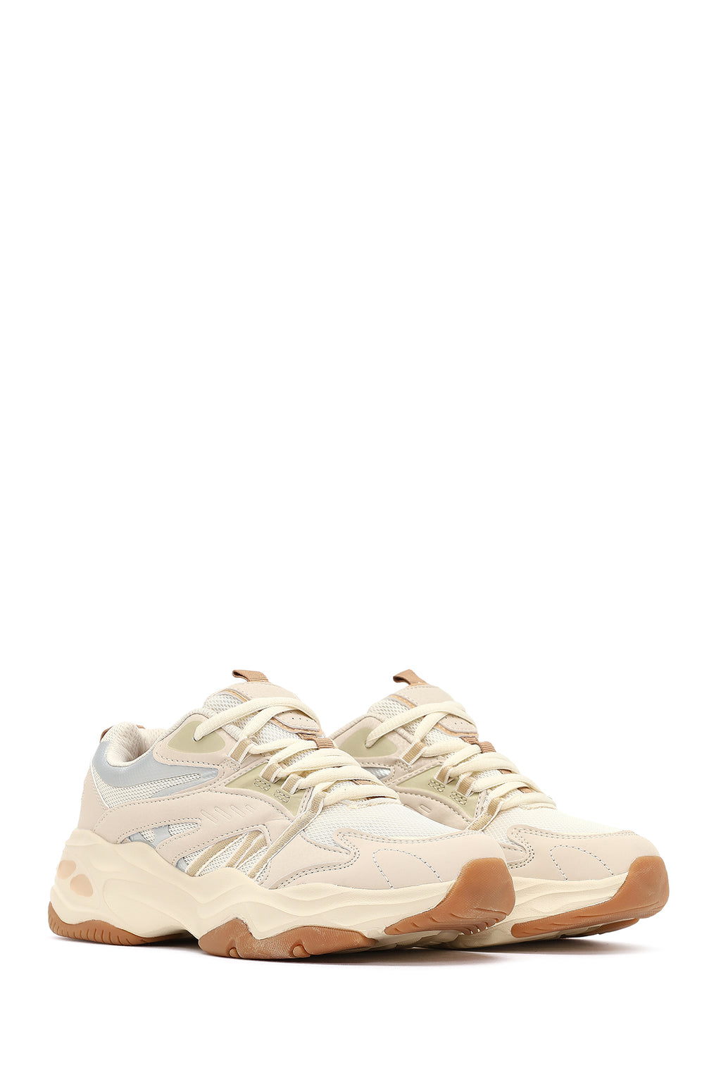 Kadın Bej Bağcıklı Kalın Tabanlı Sneaker