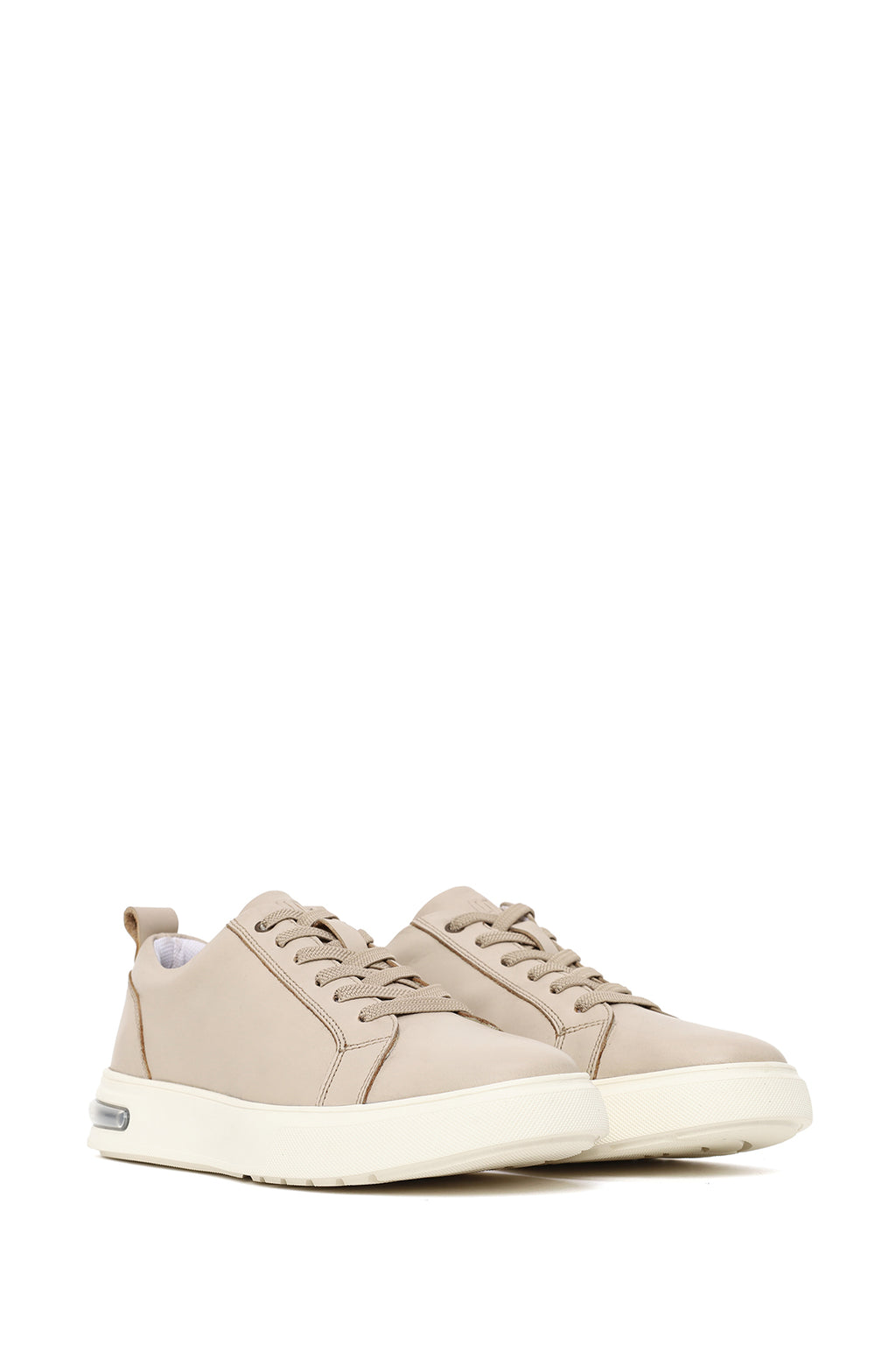 Erkek Bej Bağcıklı Deri Sneaker