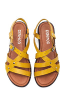 Women's Yellow Leather Flat Bodrum Sandals | Derimod Women's Yellow Leather Flat Bodrum Sandals | Derimod