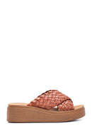 Women's Brown Braided Thick Sole Slippers | Derimod Women's Brown Braided Thick Sole Slippers | Derimod