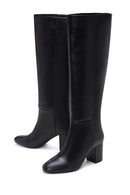 Women's Black Leather Thick Heeled Boots | Derimod Women's Black Leather Thick Heeled Boots | Derimod