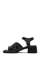Women's Black Ankle Buckle Low Heeled Leather Sandals | Derimod Women's Black Ankle Buckle Low Heeled Leather Sandals | Derimod