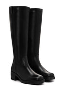 Women's Black Zippered Short Thick Heeled Leather Boots | Derimod Women's Black Zippered Short Thick Heeled Leather Boots | Derimod