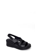 Woman Black Wedge Heel Leather Comfort Sandal | Derimod Woman Black Wedge Heel Leather Comfort Sandal | Derimod