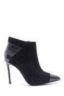 Women's Crocodile Detailed Suede Leather Boots | Derimod Women's Crocodile Detailed Suede Leather Boots | Derimod