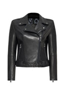 Angel-X Women's Black Biker Leather Jacket | Derimod Angel-X Women's Black Biker Leather Jacket | Derimod