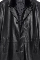 Barella Men's Black Collar Furry Leather Trench Coat | Derimod Barella Men's Black Collar Furry Leather Trench Coat | Derimod