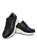 Kadın Siyah Bağcıklı Fermuar Detaylı Dolgu Topuklu Deri Sneaker | Derimod Kadın Siyah Bağcıklı Fermuar Detaylı Dolgu Topuklu Deri Sneaker | Derimod