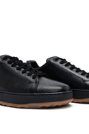 Erkek Siyah Bağcıklı Deri Sneaker | Derimod Erkek Siyah Bağcıklı Deri Sneaker | Derimod