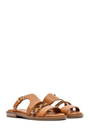 Women's Brown Leopard Patterned Leather Slippers | Derimod Women's Brown Leopard Patterned Leather Slippers | Derimod