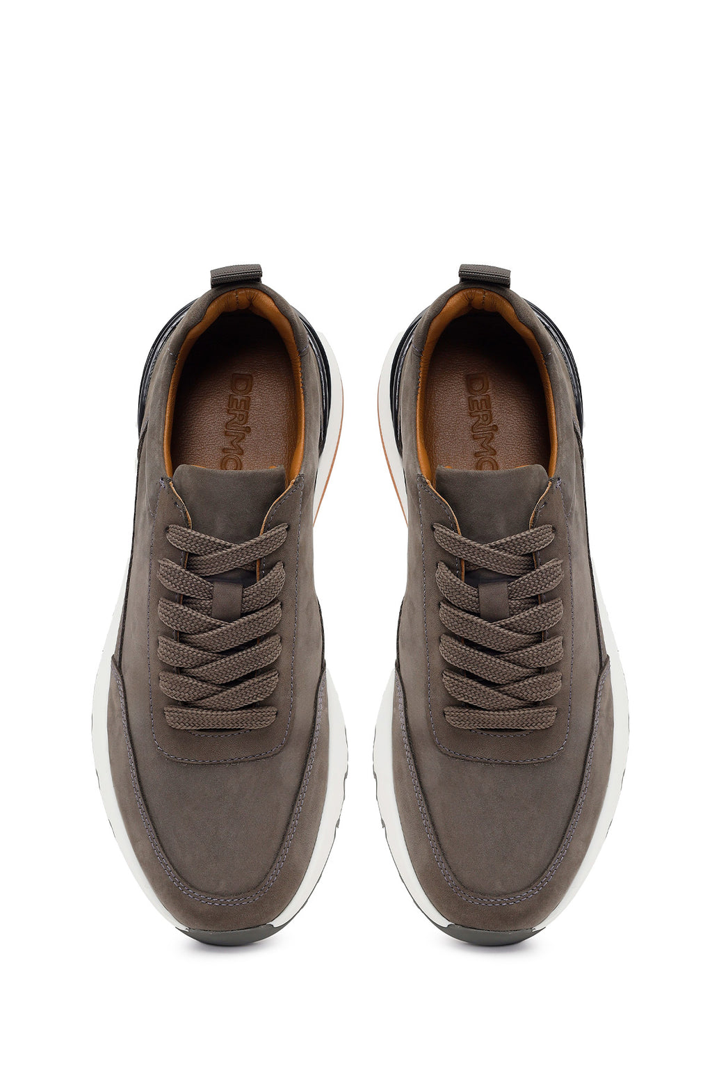 Erkek Gri Bağcıklı Kalın Tabanlı Nubuk Deri Casual Sneaker