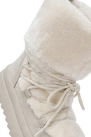 Women's White Fur Detailed Leather Boots | Derimod Women's White Fur Detailed Leather Boots | Derimod