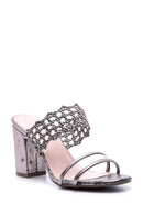 Women's Silver Transparent Detailed Heeled Slippers | Derimod Women's Silver Transparent Detailed Heeled Slippers | Derimod