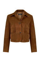 Trix Woman Brown Oversize Suede Leather Jacket | Derimod Trix Woman Brown Oversize Suede Leather Jacket | Derimod