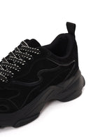 Kadın Siyah Bağcıklı Kalın Tabanlı Süet Deri Sneaker | Derimod Kadın Siyah Bağcıklı Kalın Tabanlı Süet Deri Sneaker | Derimod