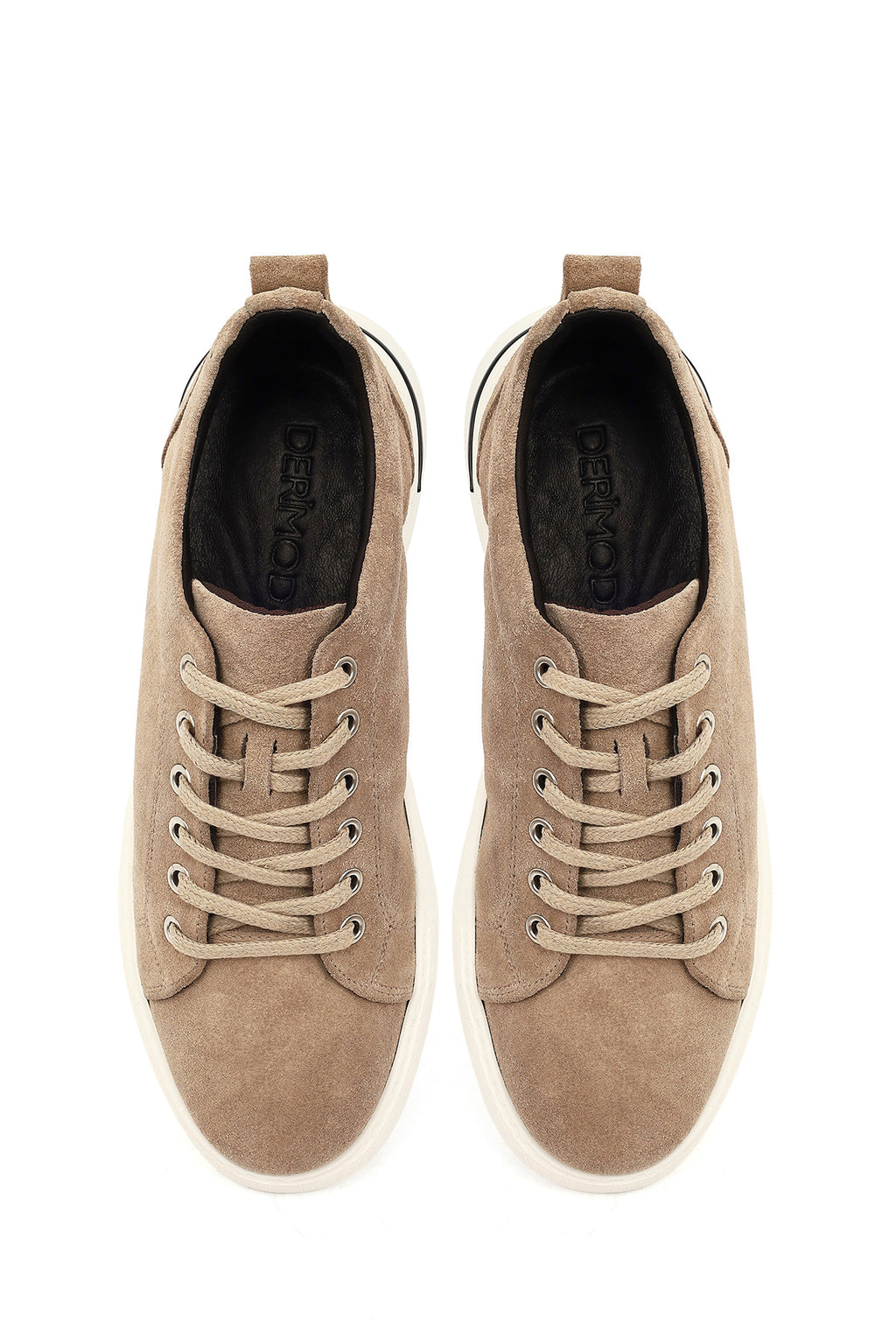 Erkek Vizon Bağcıklı Süet Deri Casual Sneaker