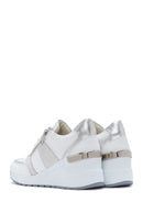 Women's White Wedge Heel Side Zip Leather Sneakers | Derimod Women's White Wedge Heel Side Zip Leather Sneakers | Derimod