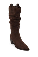 Woman Brown Zip Closure Chunky Heeled Suede Cowboy Boots | Derimod Woman Brown Zip Closure Chunky Heeled Suede Cowboy Boots | Derimod