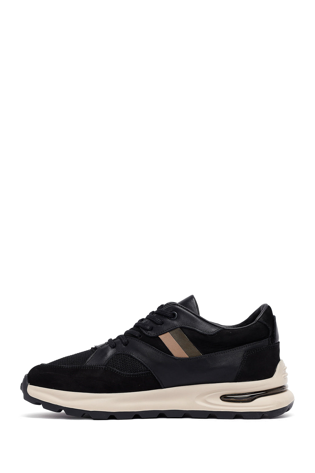 Erkek Siyah Bağcıklı Kalın Tabanlı Deri Sneaker