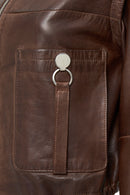 Edwina Women's Brown Leather Jacket with Removable Sleeves | Derimod Edwina Women's Brown Leather Jacket with Removable Sleeves | Derimod