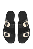 Women's Black Double Buckle Thick Soled Slippers | Derimod Women's Black Double Buckle Thick Soled Slippers | Derimod
