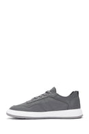 Men's Grey Lace-Up Leather Sneakers | Derimod Men's Grey Lace-Up Leather Sneakers | Derimod