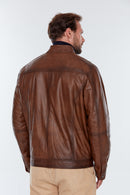 Ford (Plus) Men's Cognac Leather Jacket | Derimod Ford (Plus) Men's Cognac Leather Jacket | Derimod