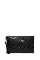 Women's Black Chain Strap Patterned Patent Leather Clutch Bag | Derimod Women's Black Chain Strap Patterned Patent Leather Clutch Bag | Derimod
