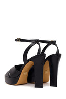 Woman Black Ankle-Buckle Platform High Chunky Heel Leather Sandal | Derimod Woman Black Ankle-Buckle Platform High Chunky Heel Leather Sandal | Derimod