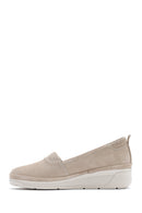 Women's Beige Wedge Heel Suede Leather Comfort Loafer | Derimod Women's Beige Wedge Heel Suede Leather Comfort Loafer | Derimod