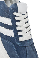 Women's Blue Lace-Up Chunky Sole Suede Leather Sneakers | Derimod Women's Blue Lace-Up Chunky Sole Suede Leather Sneakers | Derimod