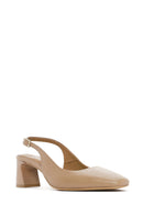 Women's Beige Slingback Low Thick Heel Leather Shoes | Derimod Women's Beige Slingback Low Thick Heel Leather Shoes | Derimod