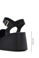Women's Black Ankle Strap Wedge Heel Leather Sandals | Derimod Women's Black Ankle Strap Wedge Heel Leather Sandals | Derimod