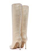 Women's Gold Thin Heeled Stone Leather Boots | Derimod Women's Gold Thin Heeled Stone Leather Boots | Derimod