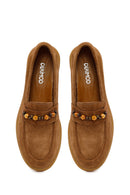 Kadın Taba Boncuklu Süet Deri Loafer | Derimod Kadın Taba Boncuklu Süet Deri Loafer | Derimod