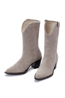 Women's Beige Thick Heeled Suede Leather Cowboy Boots | Derimod Women's Beige Thick Heeled Suede Leather Cowboy Boots | Derimod